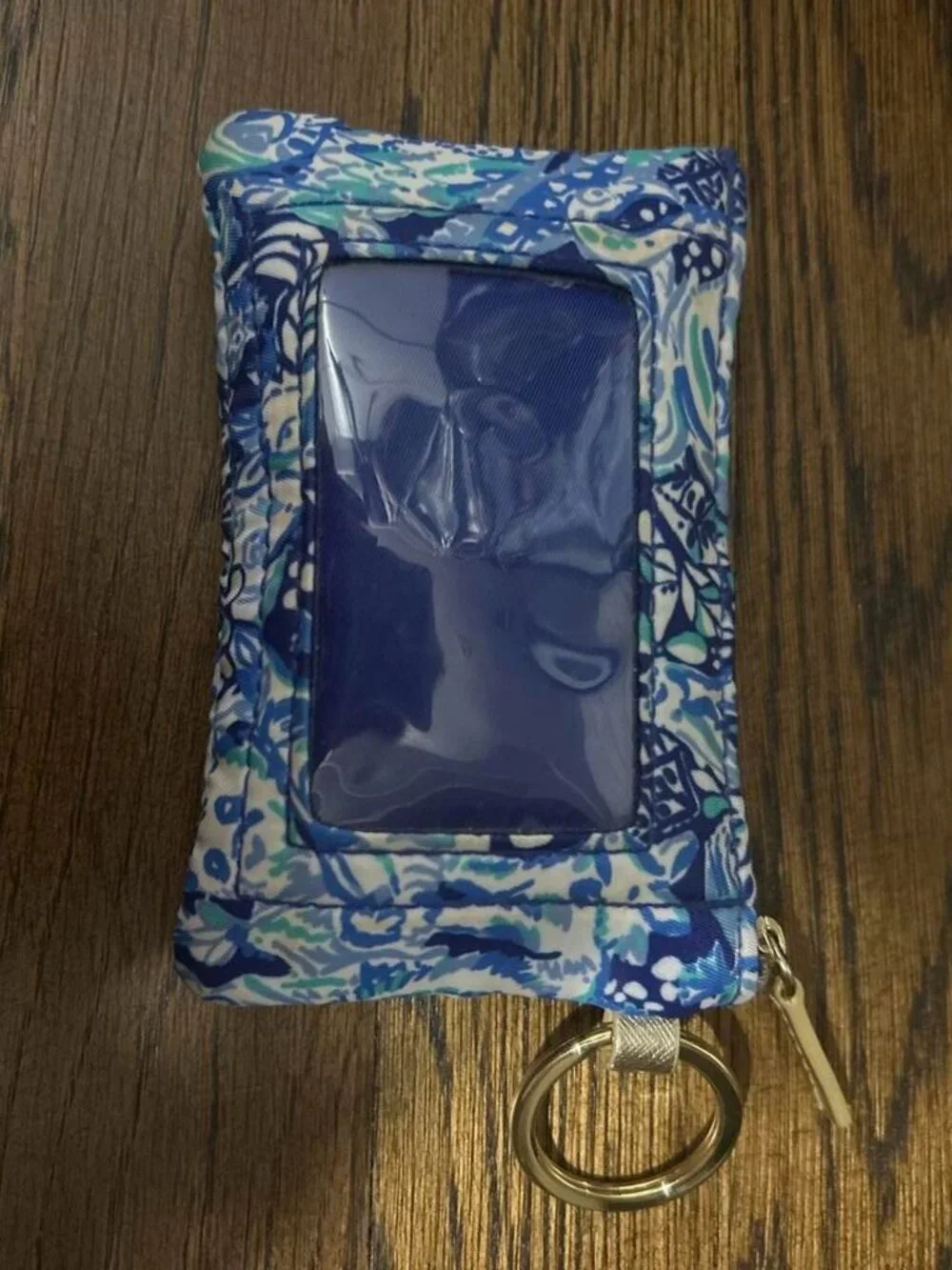 Lilly Pulitzer Women's Blue, White, and Gold Keychain Purse/Card Holder